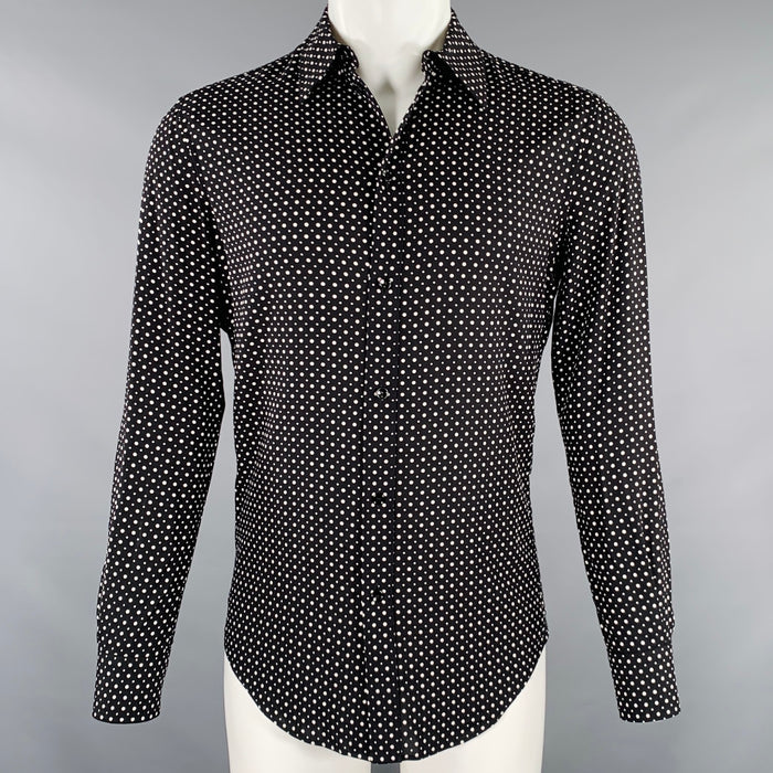 CELINE Size XS Black White Dots Viscose Button Up Long Sleeve Shirt