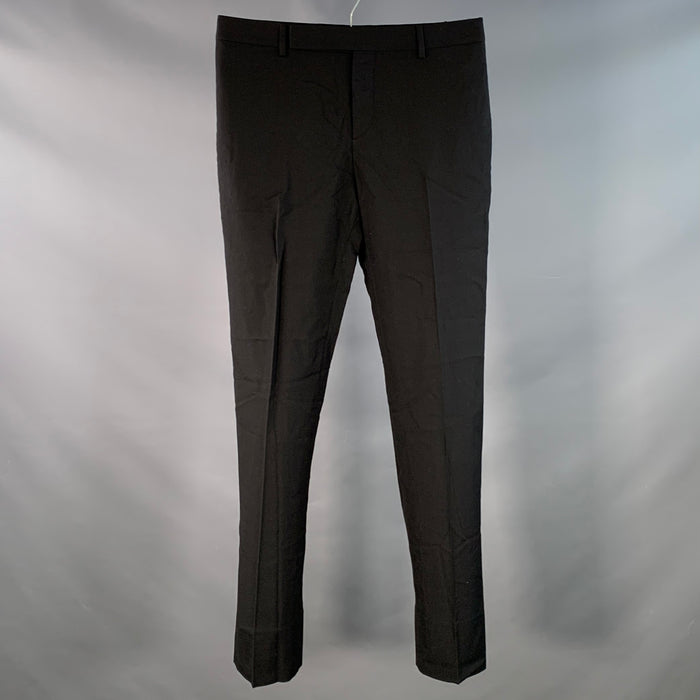 SAINT LAURENT Size 30 Black Wool Twill Flat Front Tapered Casual Pants