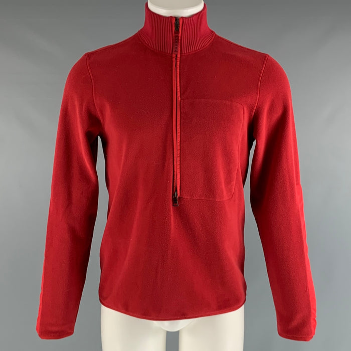 PRADA Size M Red Solid Polyester Zip Up Pullover
