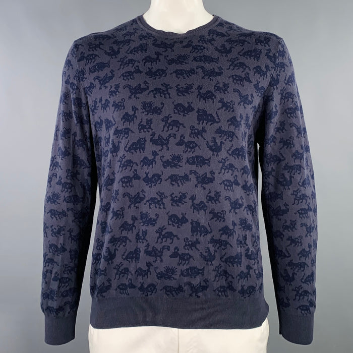 PS by PAUL SMITH Size L Navy Print Cotton Crew Neck Pullover