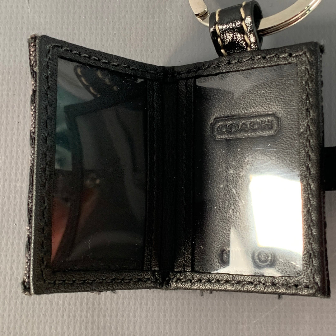 COACH Black Silver Logo Canvas Leather Photo Holder Keychain