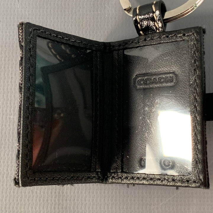 COACH Black Silver Logo Canvas Leather Photo Holder Keychain
