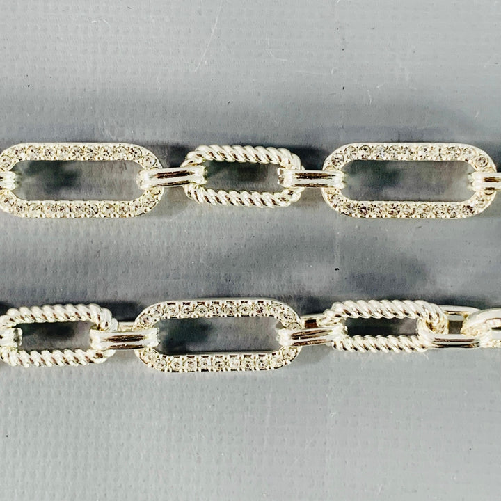 LAUREN by RALPH LAUREN Silver Chain Link Metal Rhinestones Necklace