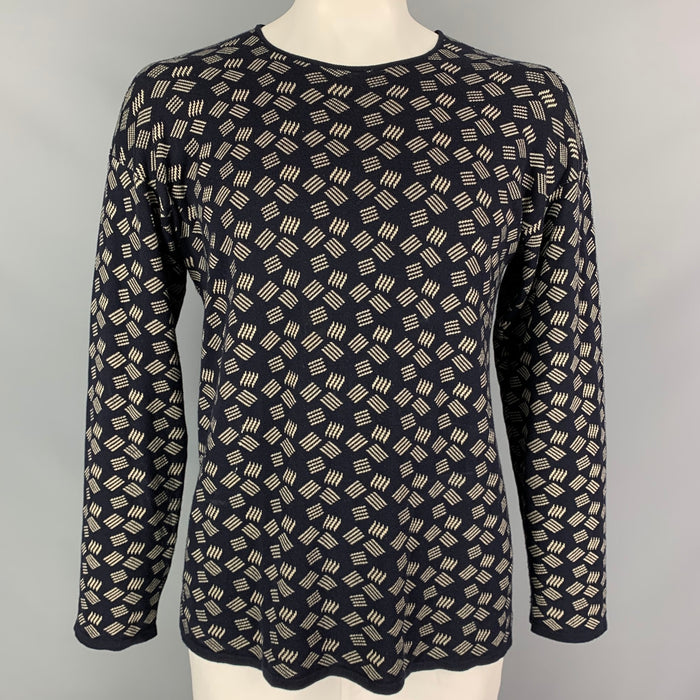 ARMANI COLLEZIONI Talla L Jersey de punto de algodón / rayón azul marino marfil con cuello redondo