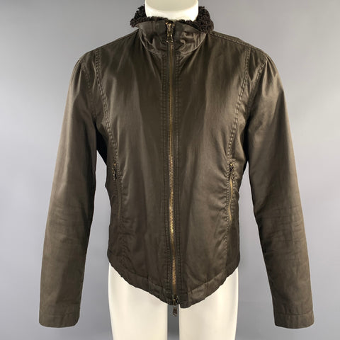 JOHN VARVATOS * U.S.A. Chest Size M Brown Waxed Cotton Zip Up Jacket