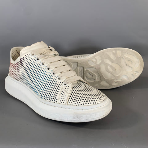 ALEXANDER MCQUEEN Size 9 White Multi Color Perforated Leather Lace Up Shoes