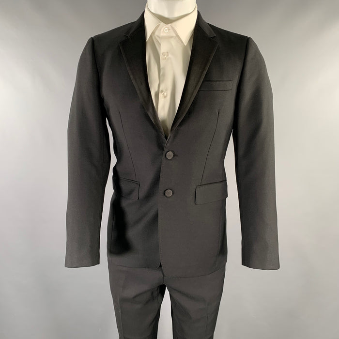 BURBERRY LONDON Size 36 Black Solid Wool Mohair Notch Lapel 30 33 Tuxedo