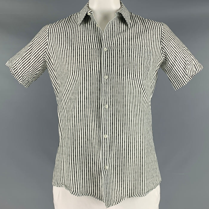 ALEXANDER MCQUEEN Size L Black White Stripe Cotton Silk Short Sleeve Shirt