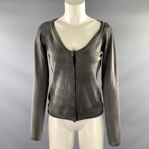PRADA Size M Light Grey Cotton Distressed V Neck Cardigan