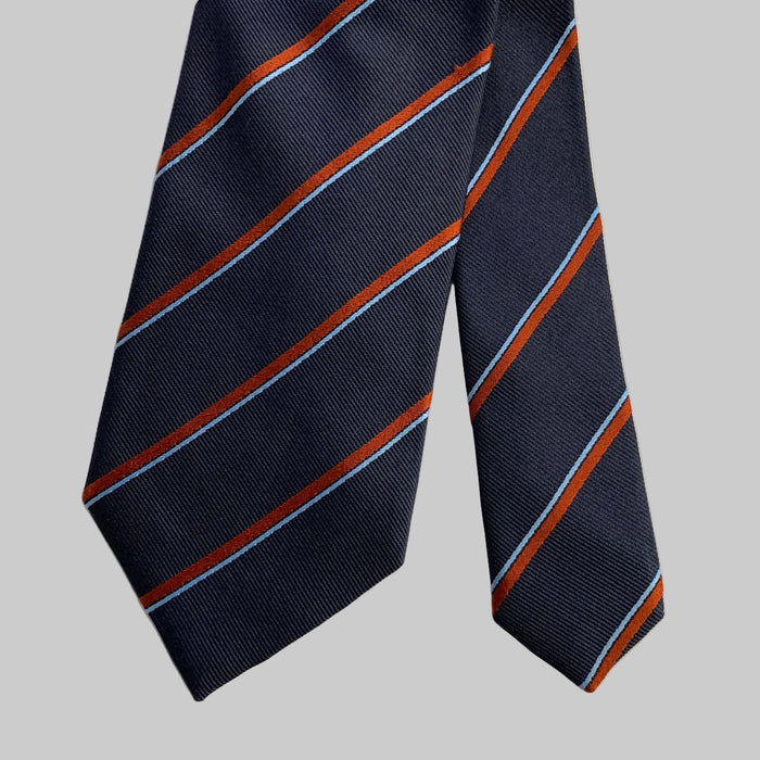 ERMENEGILDO ZEGNA Navy Rust Diagonal Stripe Silk Tie