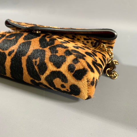 YSL Brown Black 710318 Leopard Pony Hair Envelope Bag