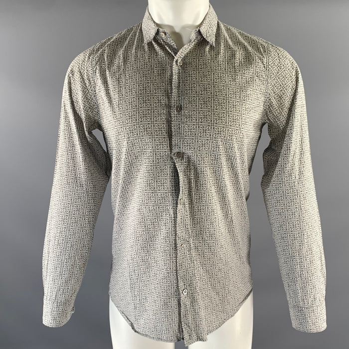 JIL SANDER Size S Grey Black Geometric Pointed Collar Long Sleeve Shirt