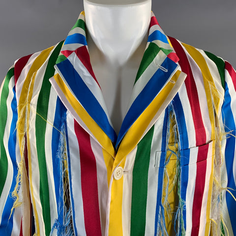 COMME des GARCONS HOMME PLUS S/S2019 Size M White Multi Color Stripe Polyester Coat
