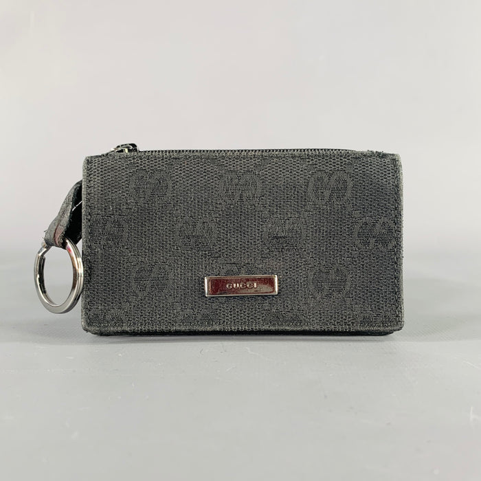 GUCCI Black Silver Canvas Leather Monogram Keyring Wallet