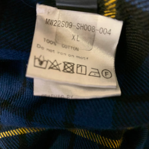 MASTERMIND JAPAN Size XL Navy Black & Yellow Plaid Cotton Long Sleeve Shirt