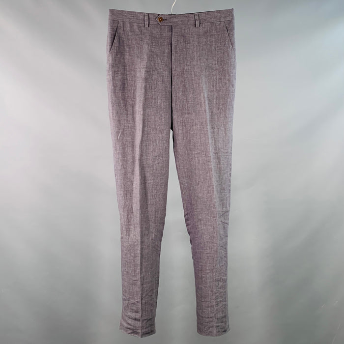 PAUL SMITH Size 32 Grey Charcoal Linen Flat Front Tapered Casual Pants