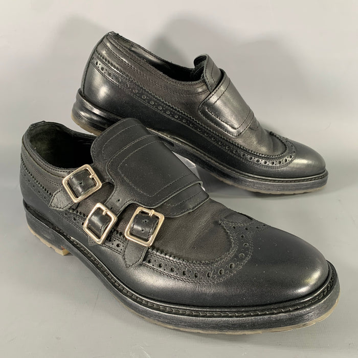 ALEXANDER MCQUEEN Size 9 Black Leather Monk Strap Loafers