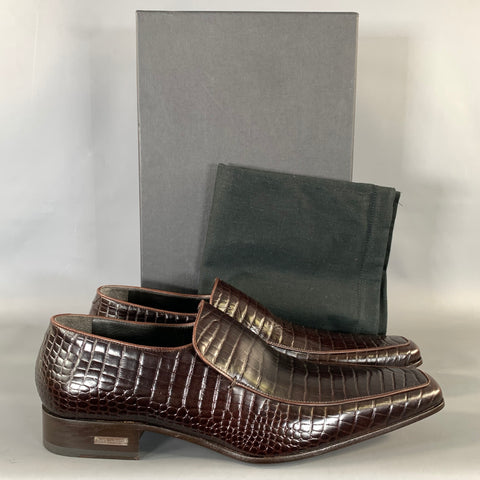 DSQUARED2 Size 10 Brown Embossed Leather Slip On Loafers