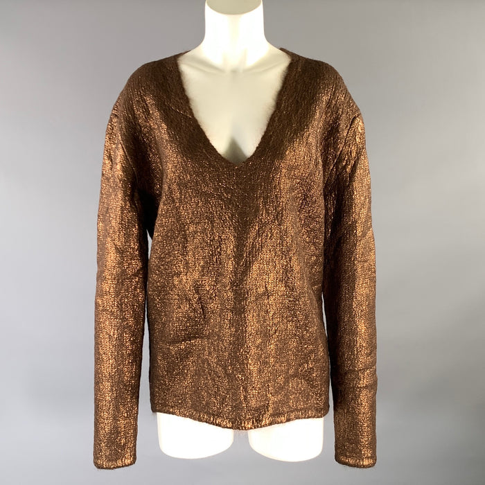 TOM FORD Size XS Brown Bronze Mohair Blend Metallic V Neck Sweater Womens