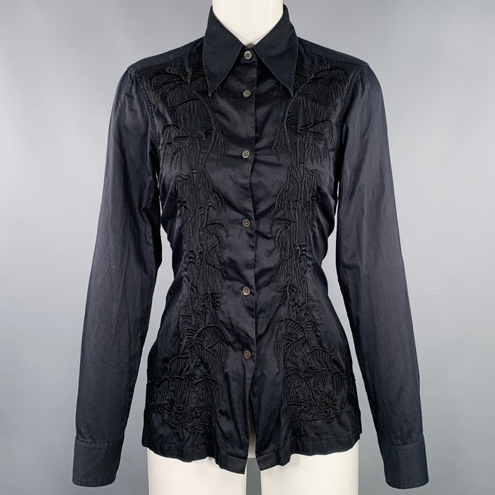DRIES VAN NOTEN Size XS Black Cotton Embroidered Long Sleeve Shirt