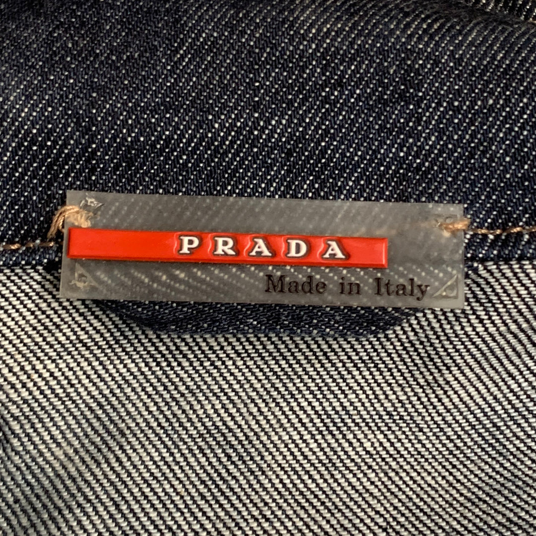 PRADA Size L Indigo Cotton Denim Twill Contrast Stitch Zip Up Jacket