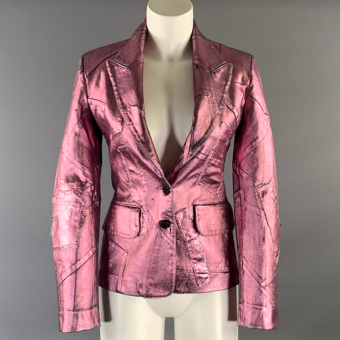 TOM FORD Size XS Pink Denim Metallic Peak Lapel Jacket Indoor Blazer