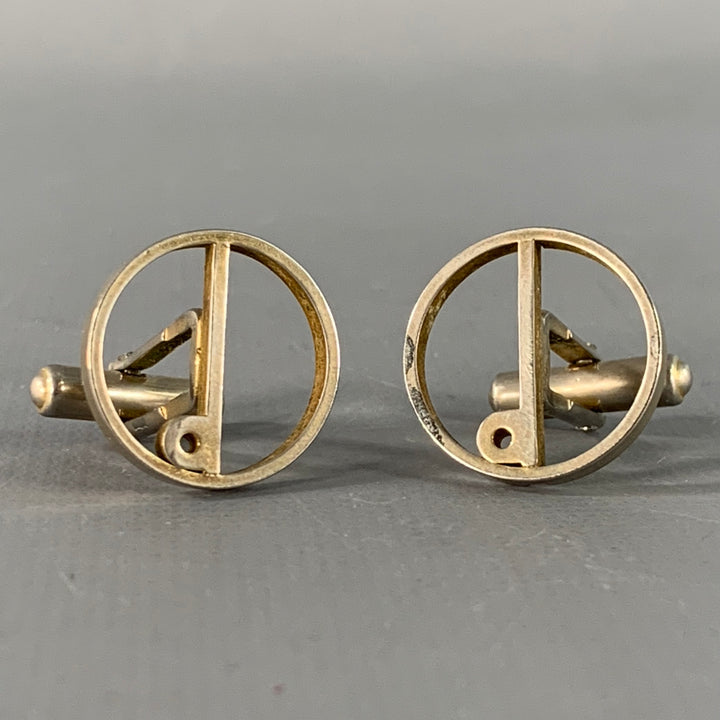 DUNHILL Silver Metal Monogram Circle Cuff Links