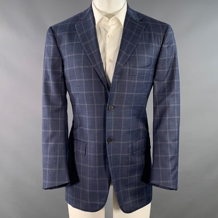 ISAIA Size 40 Blue Orange Plaid Wool Single Breasted Sport Coat