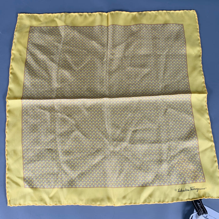 SALVATORE FERRAGAMO Yellow White Abstract Pocket Square