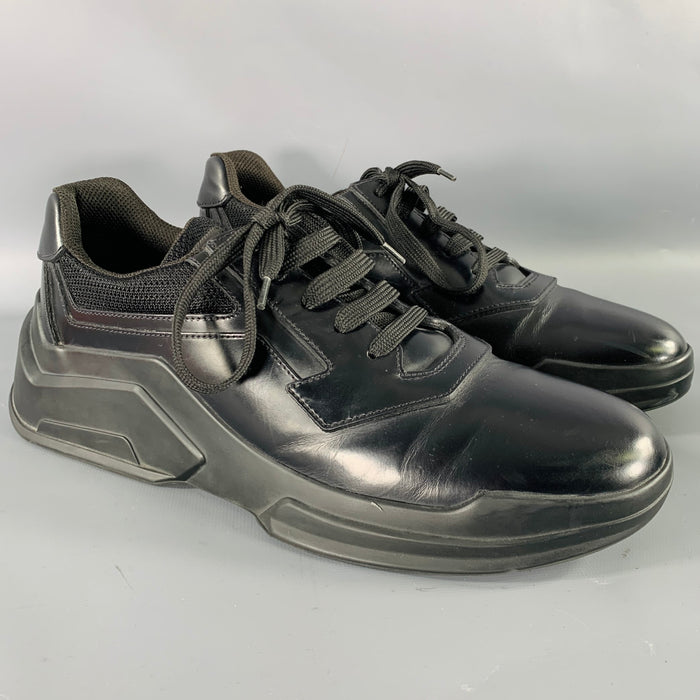 PRADA Size 7.5 Black Mesh Leather Sneakers