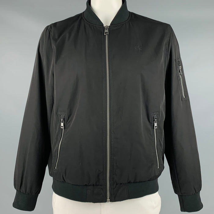 CALVIN KLEIN Size L Black Polyester Zip Up Jacket
