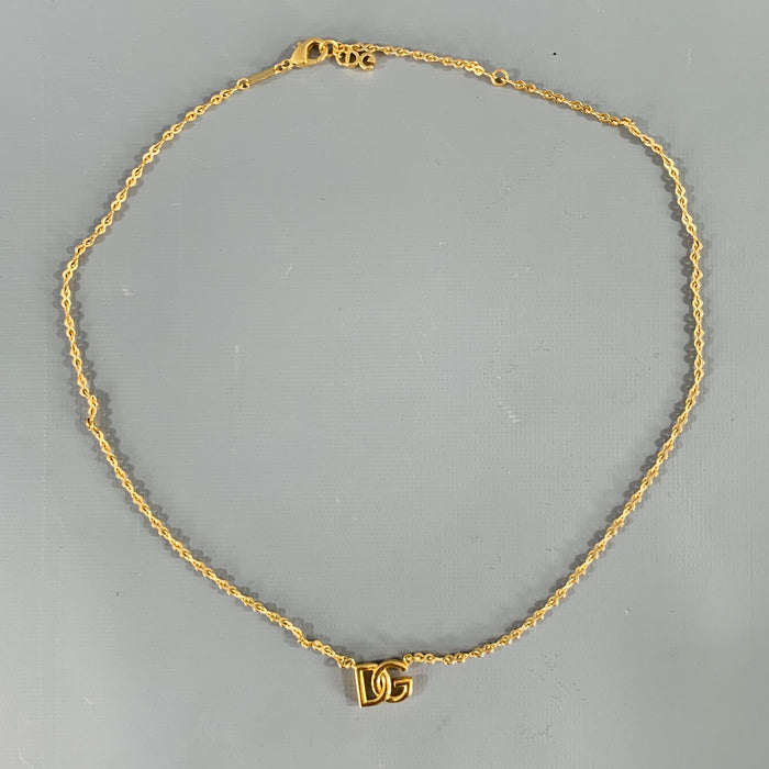 DOLCE & GABBANA Gold Chain Link Metal DG Pendant Necklace