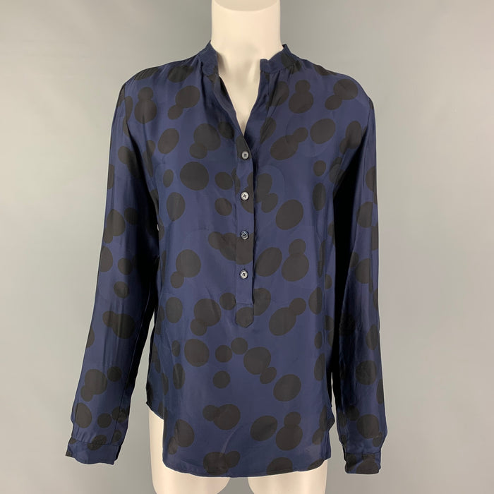 STELLA McCARTNEY Size 6 Navy Black Rayon Silk Polka Dot Casual Top