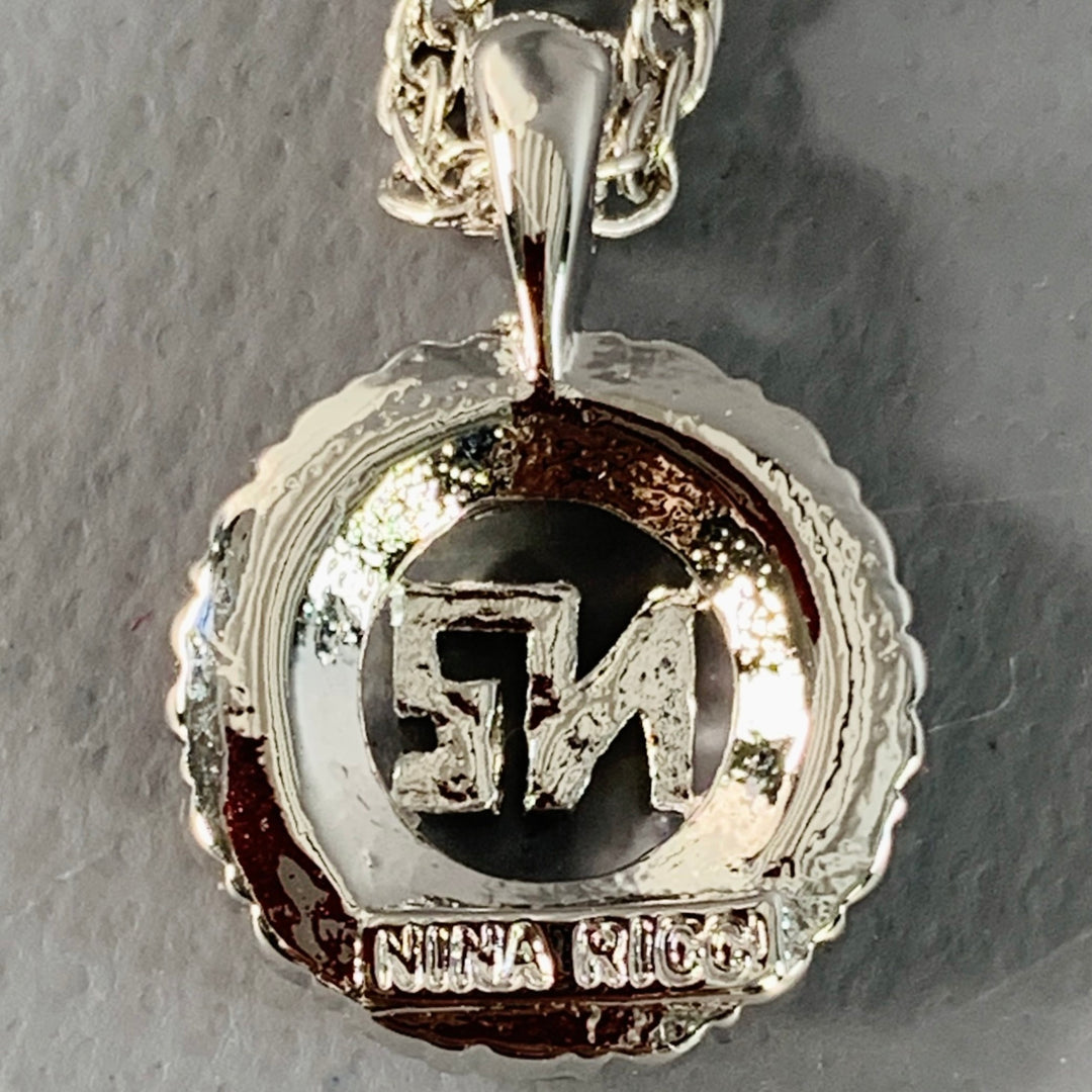NINA RICCI Silver Chain Link Metal Monogram Pendant Necklace