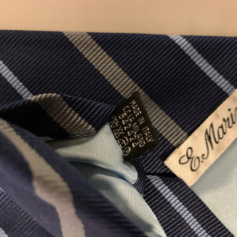 E. Marinella Navy Blue Grey Stripe Silk Tie