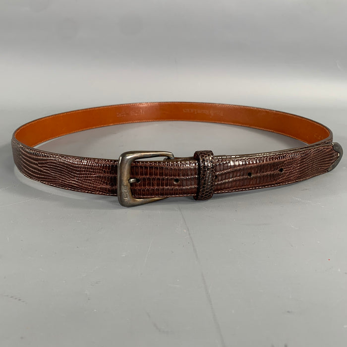POLO by RALPH LAUREN Size 34 Brown Textured Lizard Leather Sterling Silver Belt