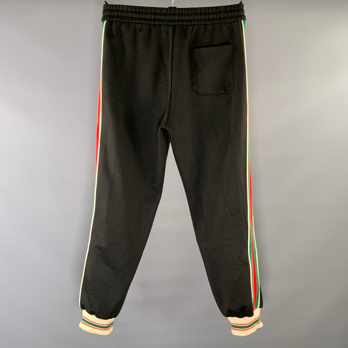 GUCCI Size L Black Monogram Cotton Sweatpants Casual Pants
