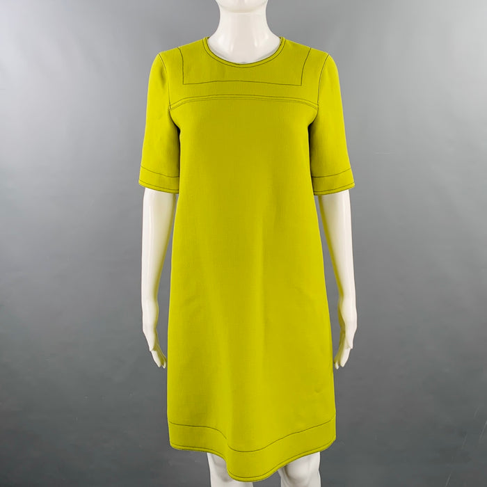 MARNI Size 2 Chartreuse Green Virgin Wool Twill Sheath Knee Length Dress
