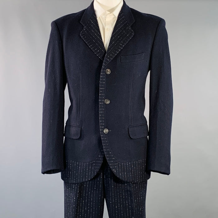 ISSEY MIYAKE Vintage Size L Navy Pinstripe Wool Blend Notch Lapel Suit
