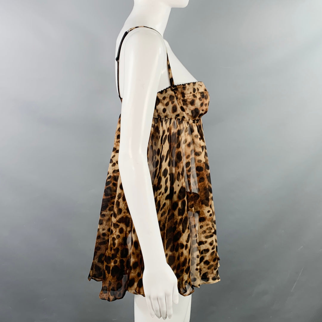 SKIMS Size S Brown Beige Silk Animal Print Babydoll Lingerie 2PC Set
