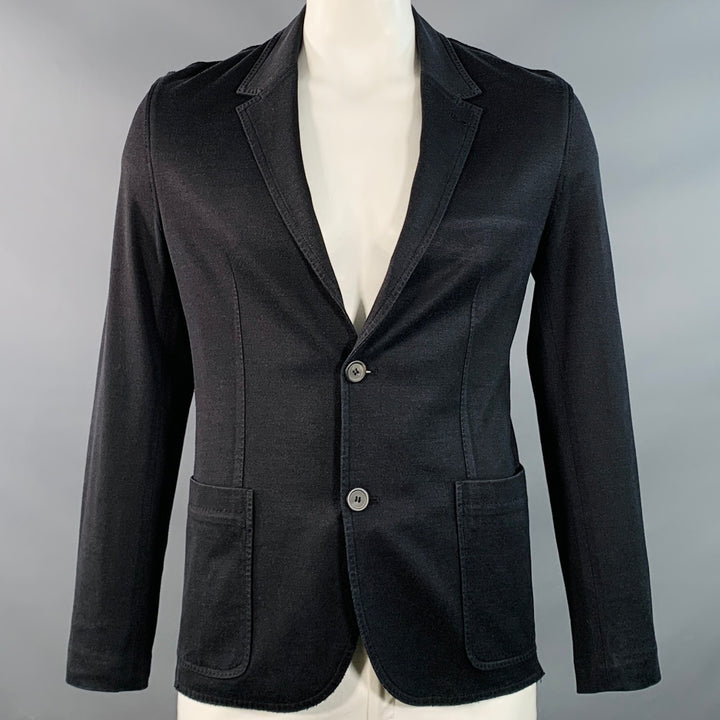 LANVIN Size L Black Silk Cotton Notch Lapel Jacket