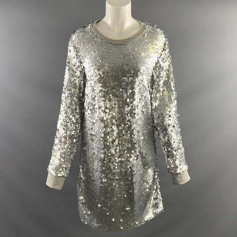 NORMA KAMALI Size S Silver Polyester Sequined Crew Neck Pullover