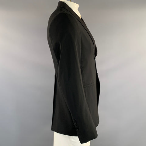 RICK OWENS Chest Size 42 Black Cotton & Silk Shawl Lapel Sport Coat