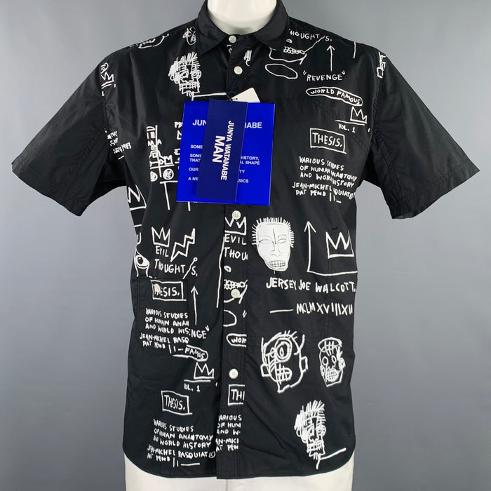 JUNYA WATANABE 2022 Size XL Black White Basquiat Graphic Cotton Short Sleeve Shirt