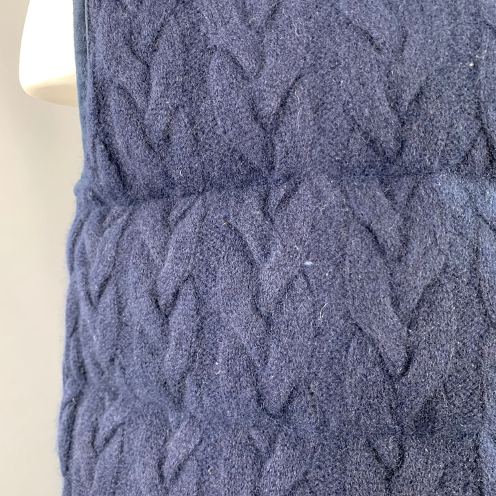 NO BRAND Size M Navy Cashmere Polyester Reversible Cable Knit Puffer Vest