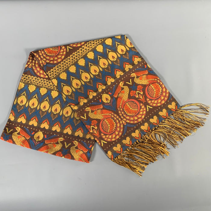ALEXANDER MCQUEEN Brown Red & Gold Embroidered Silk Scarf