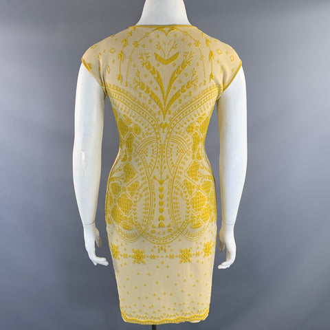 AZADEH Size L Yellow Viscose Blend Geometric Knee Length Dress