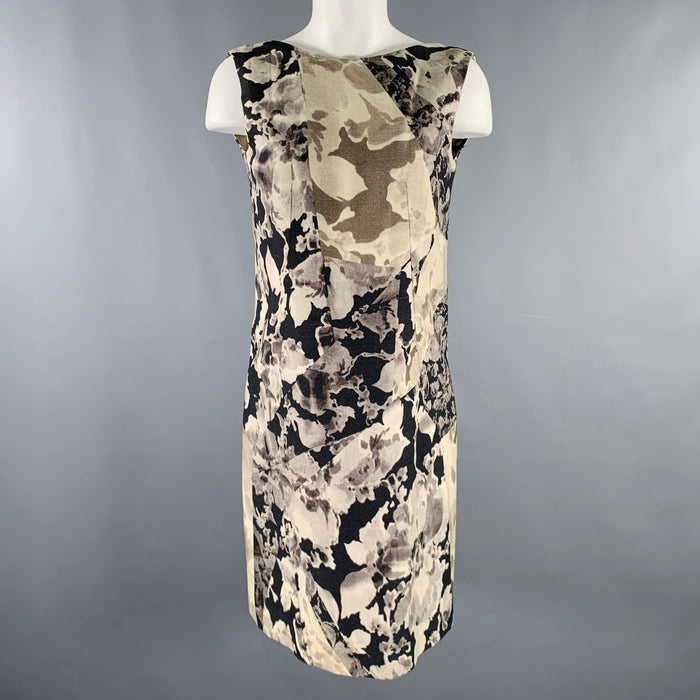DRIES VAN NOTEN Size 6 Grey Olive Wool Silk Marbled Open Back Dress