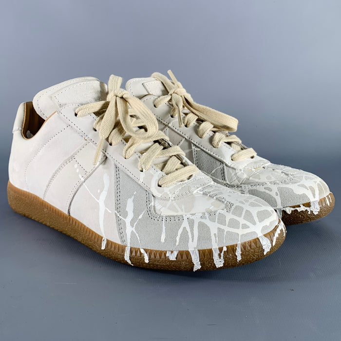 MAISON MARGIELA Size 7 Beige White Suede Lambskin Low Top Sneakers