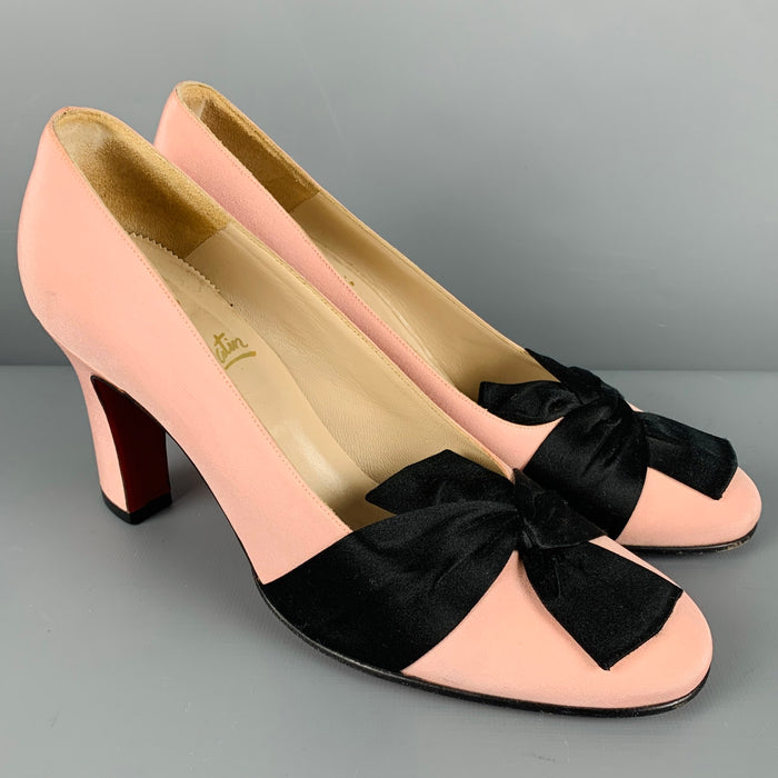 CHRISTIAN LOUBOUTIN Size 7.5 Pink Black Bow Pumps